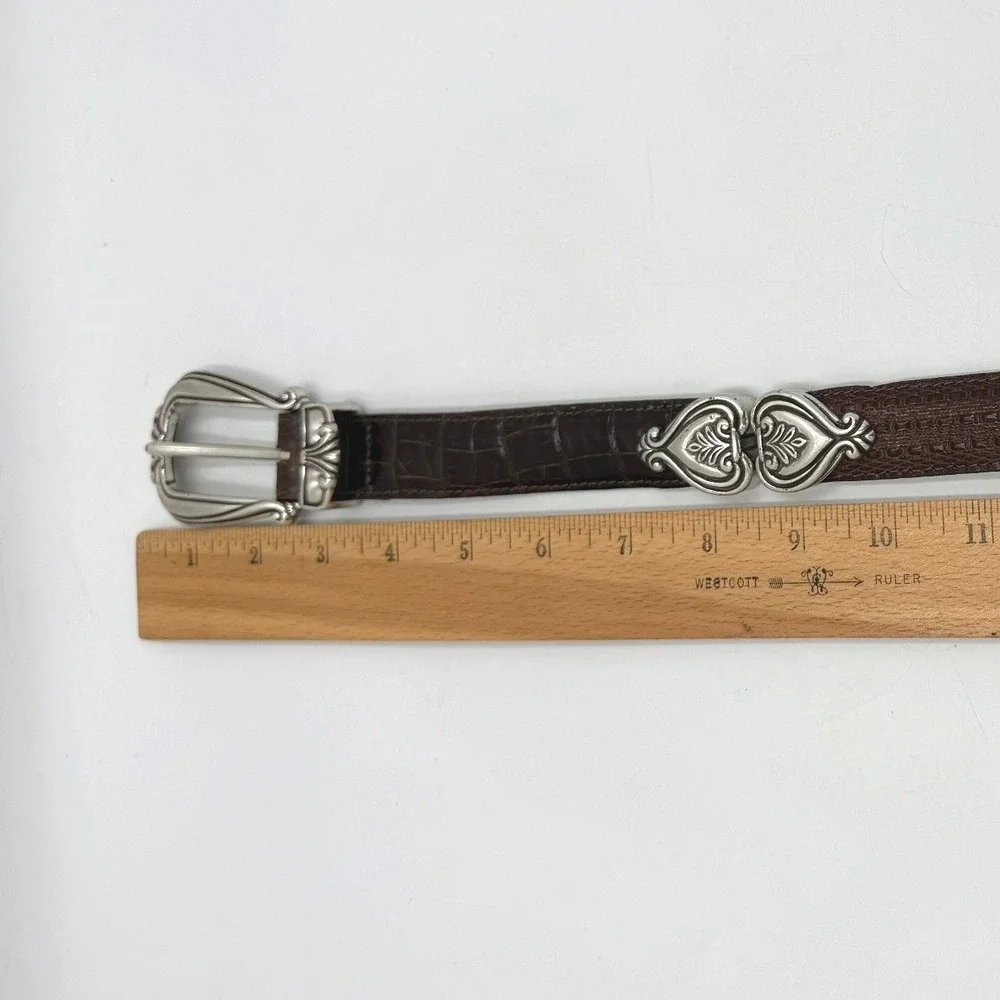 Brighton Belt Womens Medium Brown Croc Embossed Leather Heart Buckle P6408